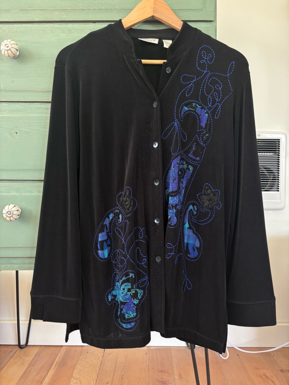 VTG Chico's Travelers cut out paisley Tunic Top Slinky lace button up Sz 2 | L